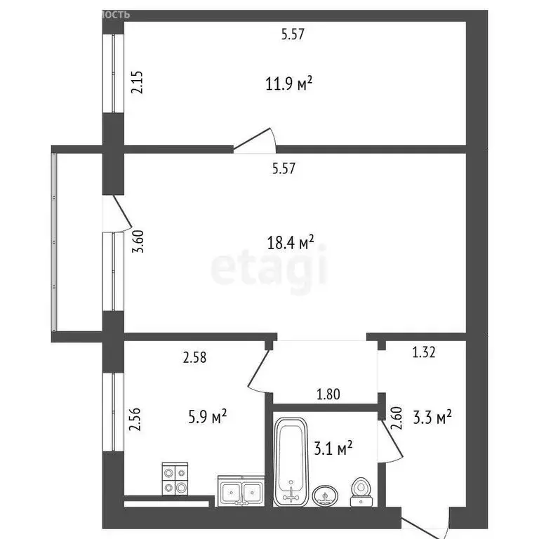 2-комнатная квартира: Самара, улица Гагарина, 169 (43.3 м) - Фото 1