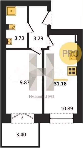 1-к. квартира, 28,8 м, 5/5 эт. - Фото 1