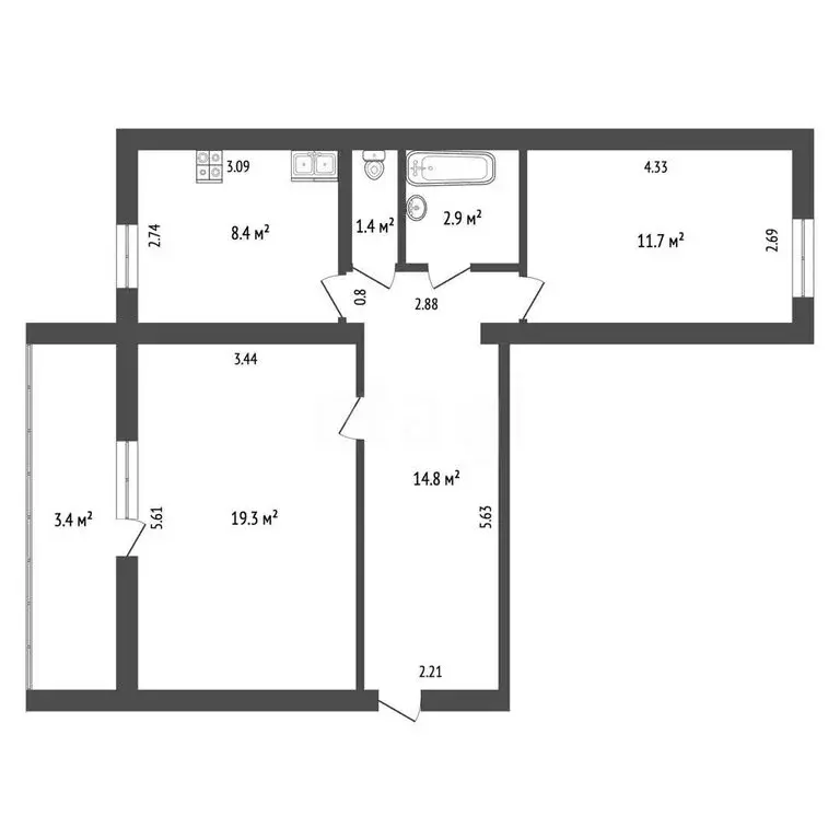 2-комнатная квартира: Северск, улица Славского, 10 (58.6 м) - Фото 1