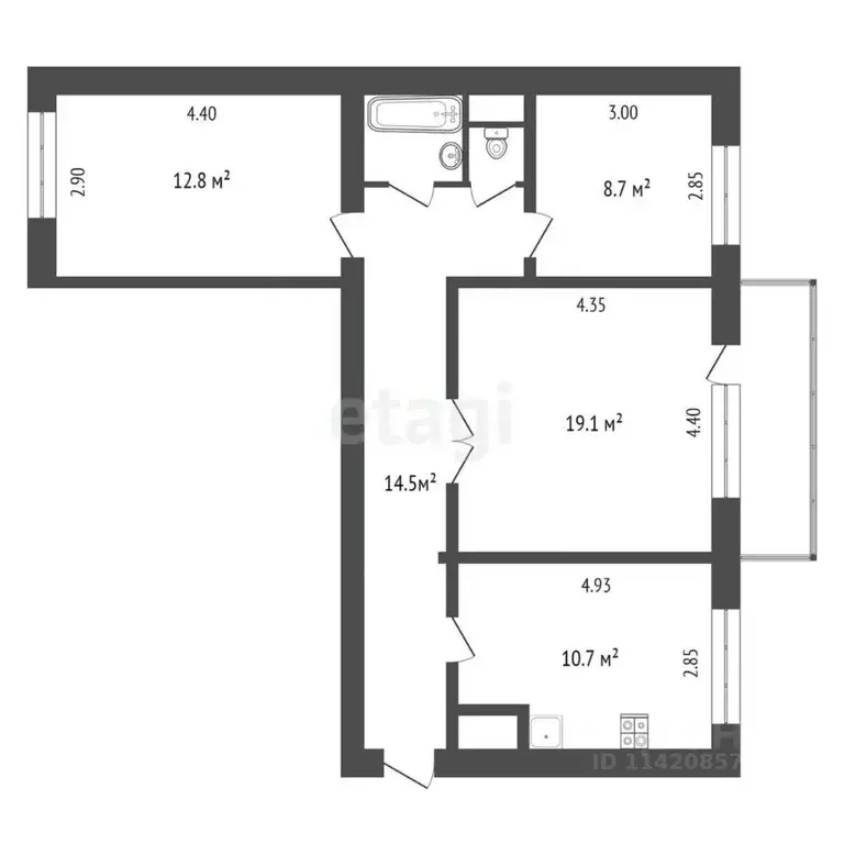 3-к кв. Воронежская область, Борисоглебск Юго-Восточный мкр, 21 (68.9 ... - Фото 2