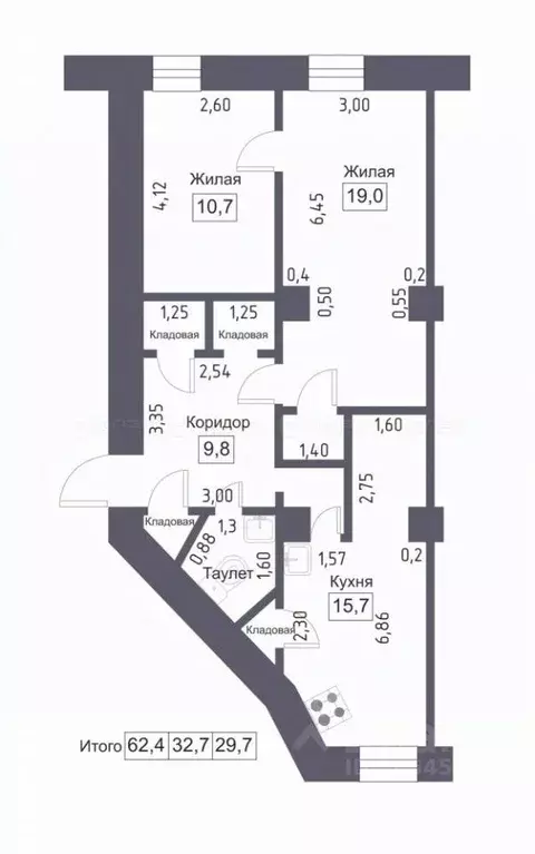 2-к кв. Татарстан, Казань Индустриальная ул., 13 (62.4 м) - Фото 2