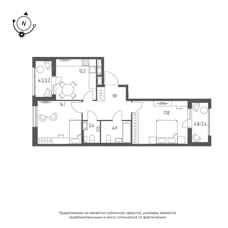 2-к кв. Омская область, Омск Зеленая река мкр, 13 (65.9 м) - Фото 0