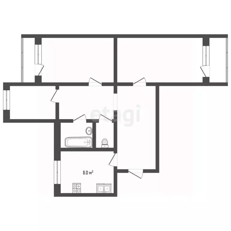 3-к кв. Белгородская область, Белгород ул. Буденного, 3 (65.4 м) - Фото 2