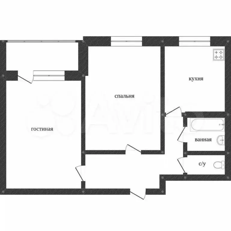 2-к. квартира, 38,1 м, 3/5 эт. - Фото 0