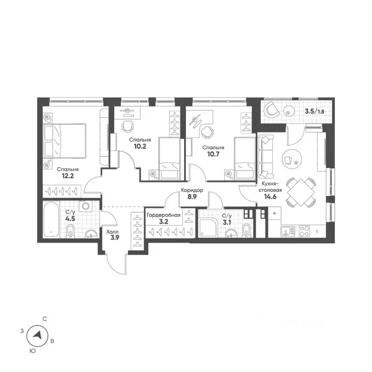 3-к кв. Свердловская область, Екатеринбург Солнечный жилрайон,  (73.1 ... - Фото 1