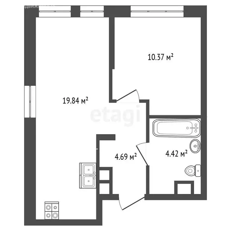 1-комнатная квартира: Тюмень, улица Новосёлов, 105 (39.3 м) - Фото 1