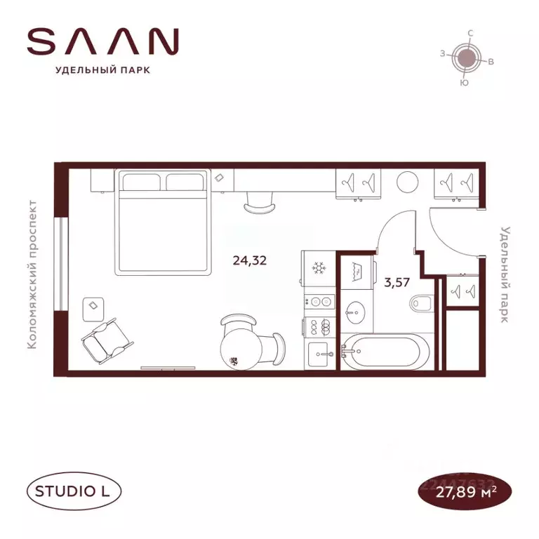 Студия Санкт-Петербург  (27.89 м) - Фото 1