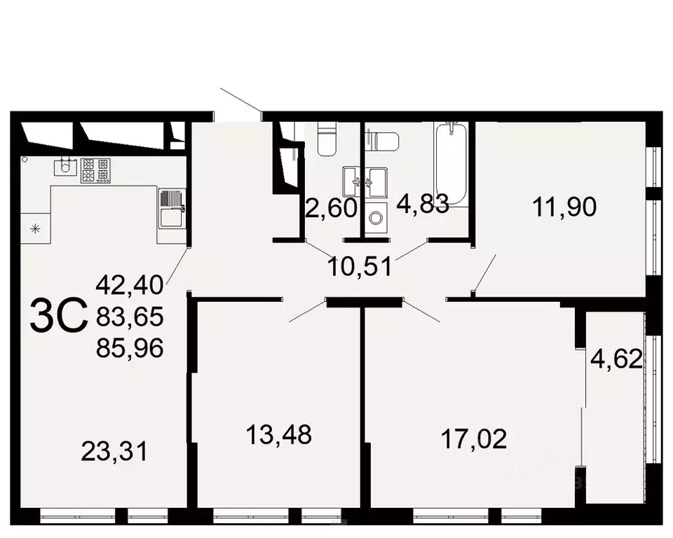 3-к кв. Рязанская область, Рязань Льговская ул., 8 (85.96 м) - Фото 0