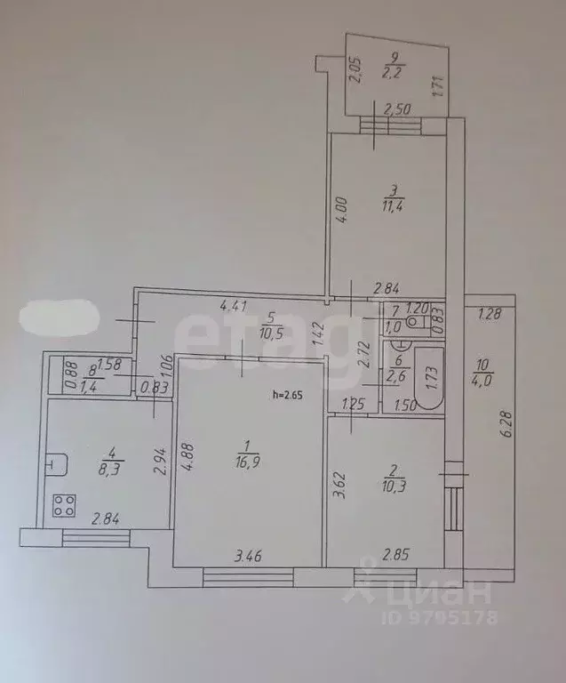 3-к кв. Татарстан, Казань ул. Адоратского, 51 (62.4 м) - Фото 2