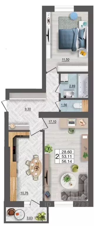 2-к кв. Смоленская область, Смоленск Краснинское ш., 28А (56.14 м) - Фото 1