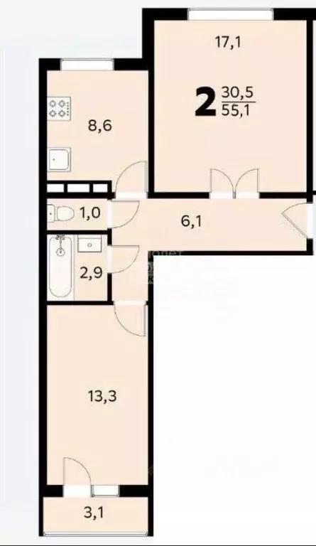2-к кв. Москва Загорьевский проезд, 7К2 (55.1 м) - Фото 2