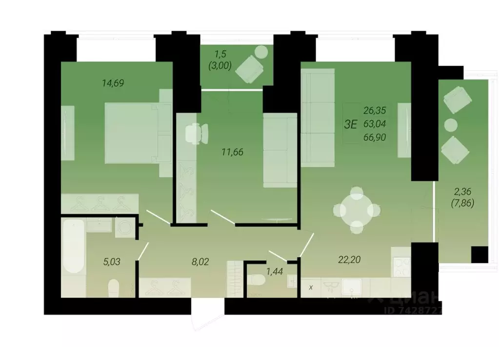 3-к кв. Архангельская область, Архангельск просп. Советских ... - Фото 1
