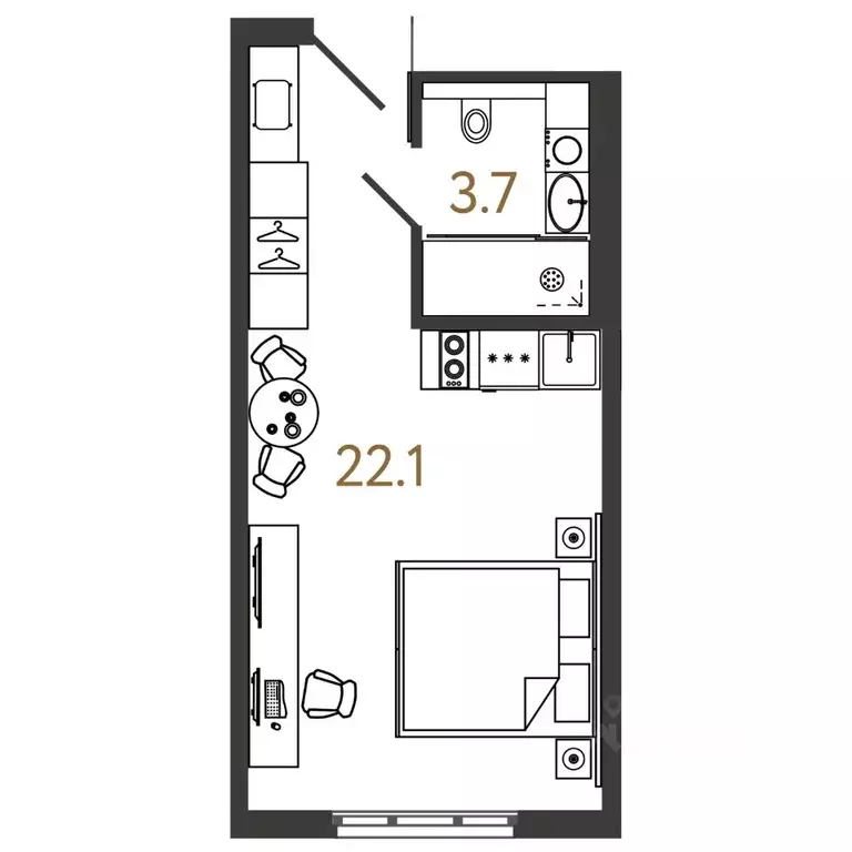Студия Санкт-Петербург Ташкентская ул., 6к2 (25.8 м) - Фото 0