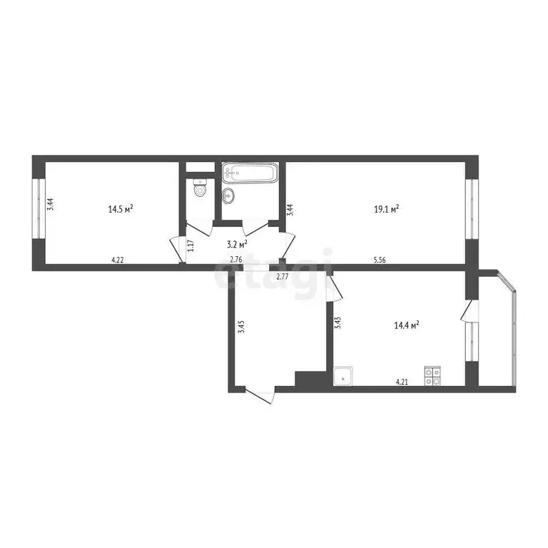 2-комнатная квартира: Тюмень, Широтная улица, 172к1 (65.9 м) - Фото 1