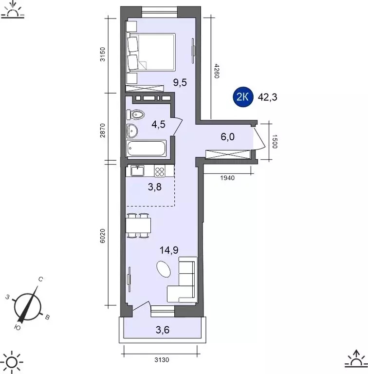 2-комнатная квартира: Иркутск, Старо-Кузьмихинская улица, 36/1 (42.3 ... - Фото 0