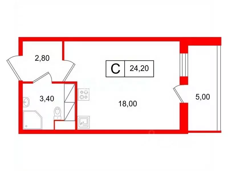 Студия Санкт-Петербург просп. Ветеранов, 175к4 (24.2 м) - Фото 1