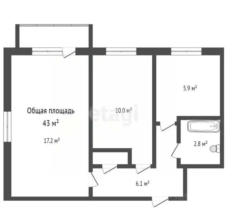 2-к кв. Кемеровская область, Кемерово Южный мкр, ул. Сергея Тюленина, ... - Фото 2