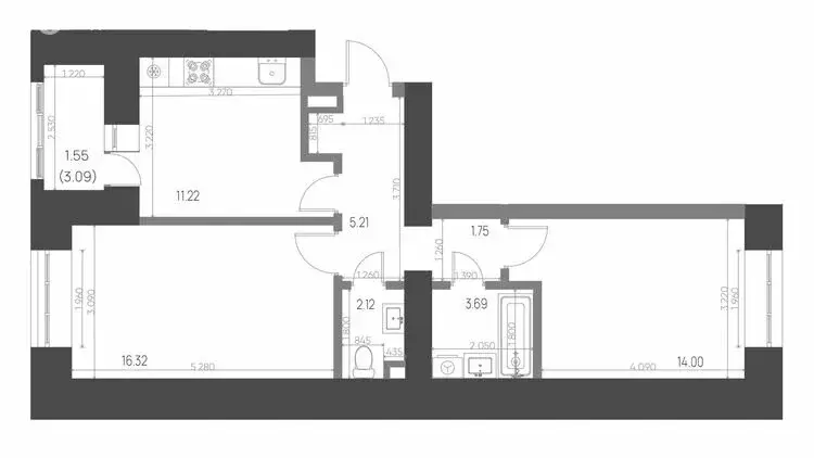 2-комнатная квартира: Нижнекамск, 15-й микрорайон, ЖК Калина (55.86 м) - Фото 0