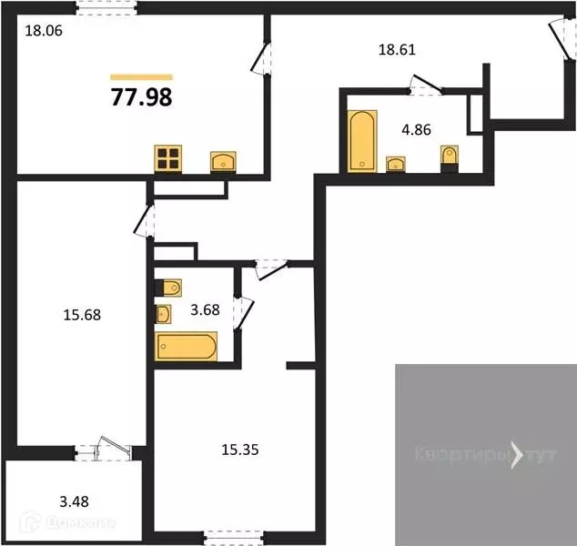 Продаётся 2-к квартира, 77.98 м - Фото 0