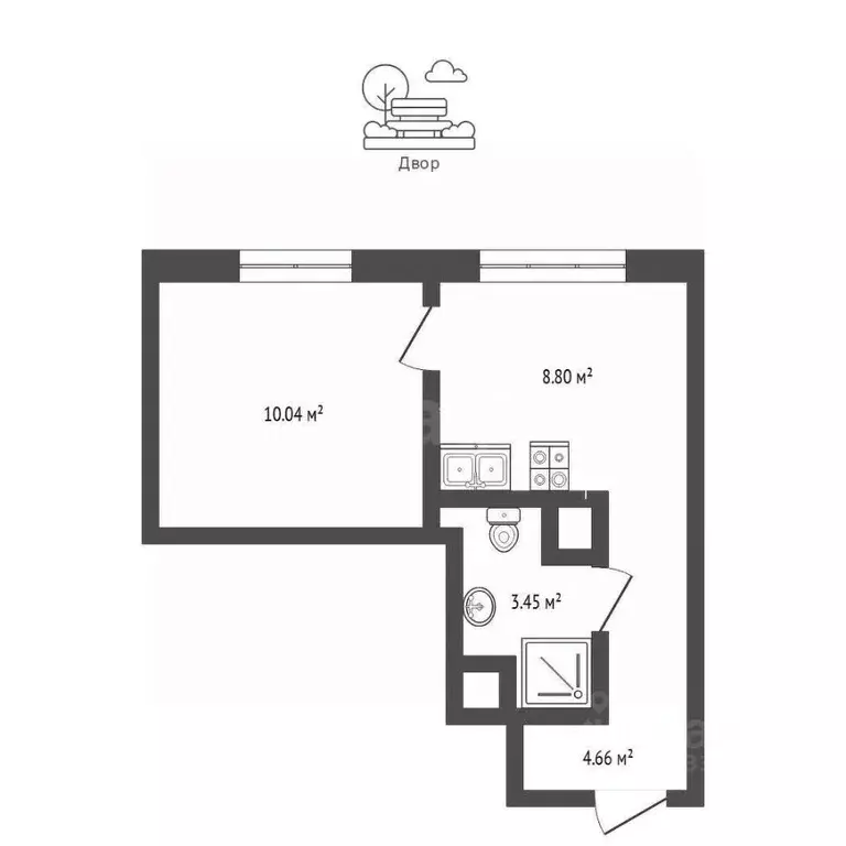 1-к кв. Тюменская область, Тюмень Харьковская ул., 76 (27.0 м) - Фото 2