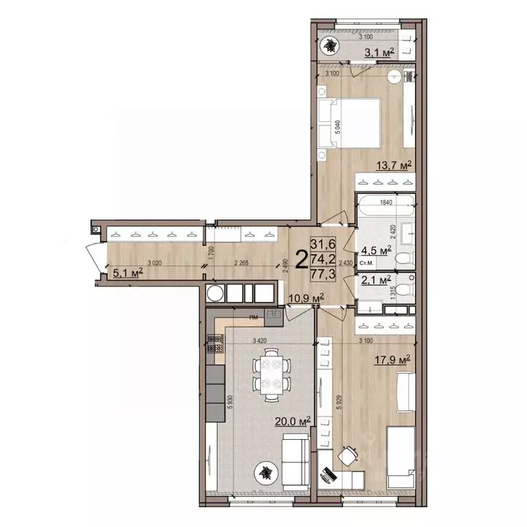 2-к кв. Рязанская область, Рязань Еврокласс жилой комплекс (77.3 м) - Фото 1