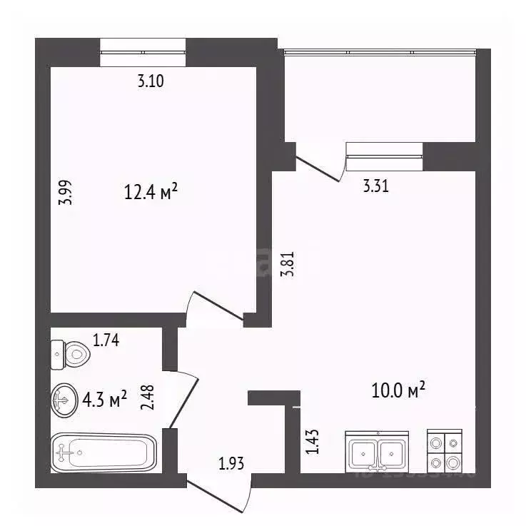 1-к кв. Тюменская область, Тюмень ул. Николая Ростовцева, 26 (37.3 м) - Фото 2