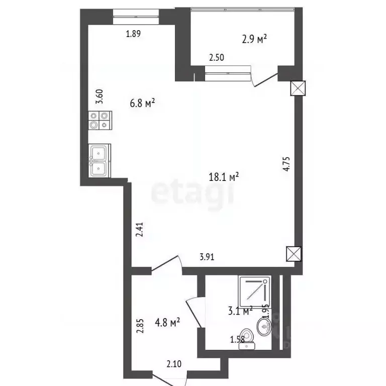 Студия Ростовская область, Ростов-на-Дону ул. Евдокимова, 102Бс3 (30.8 ... - Фото 2