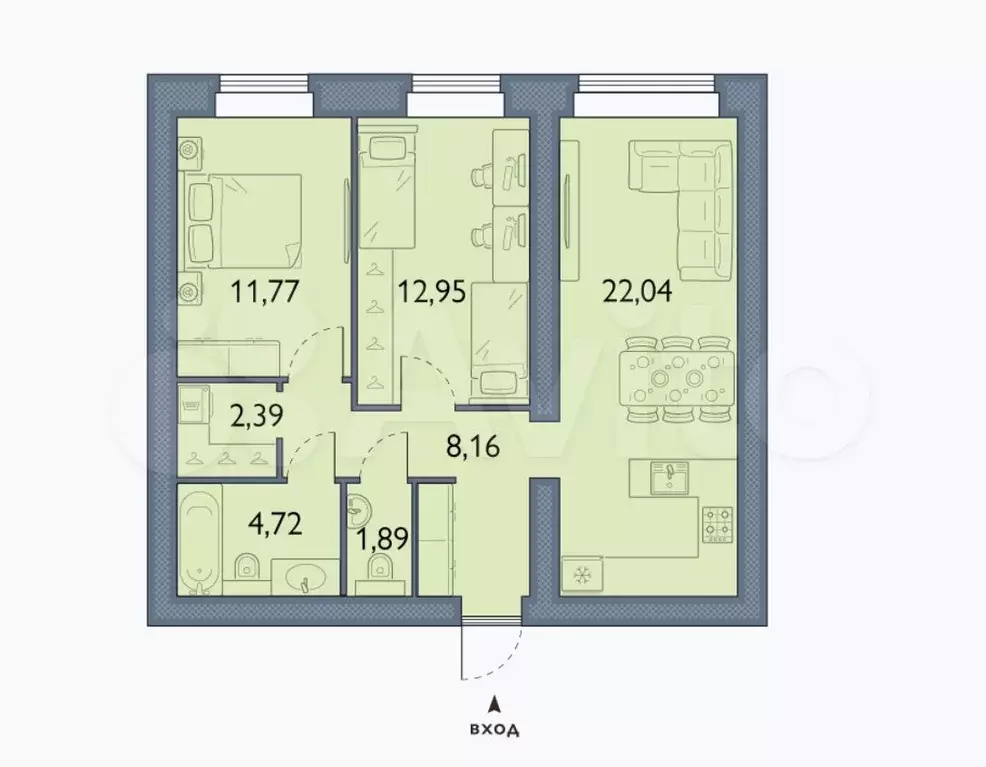 2-к. квартира, 63,9 м, 11/15 эт. - Фото 1