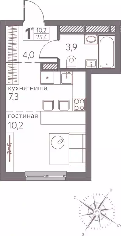 1-комнатная квартира: Пермь, Серебристая улица, 3 (25.4 м) - Фото 1