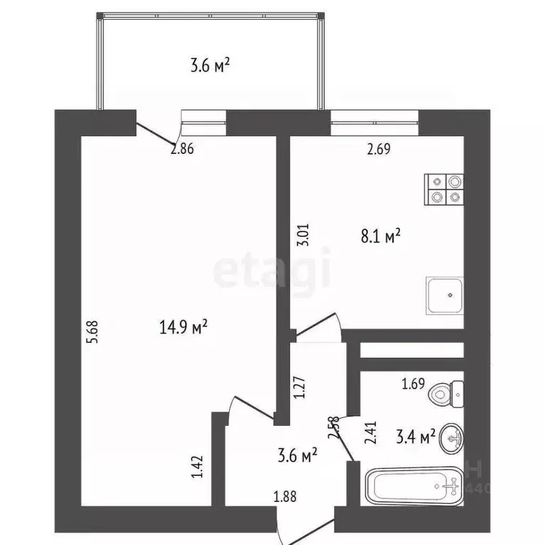 1-к кв. Тюменская область, Тюмень ул. Василия Гольцова, 4 (30.2 м) - Фото 1
