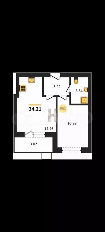 1-к. квартира, 35,7 м, 4/4 эт. - Фото 1