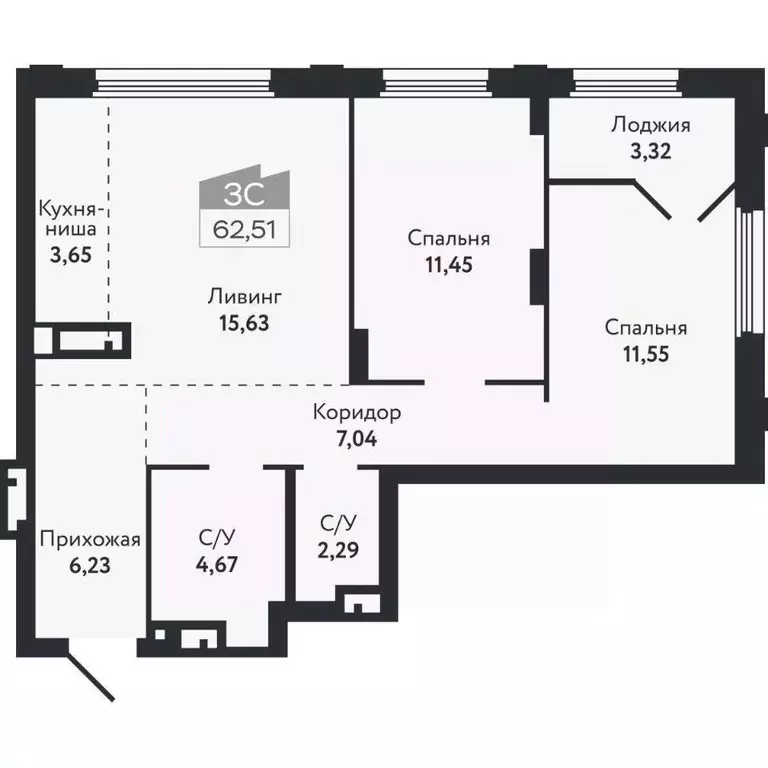 3-к кв. Томская область, Томск Черемошники мкр, ул. Бердская, 14/3 ... - Фото 2