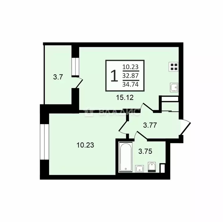 1-к кв. Санкт-Петербург ул. Меридианная, 8 (34.0 м) - Фото 2