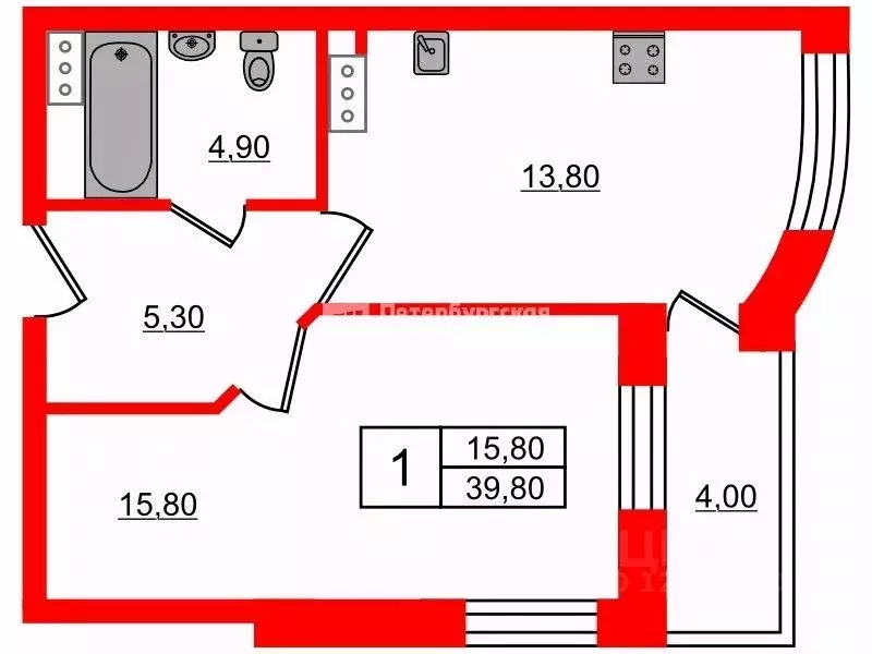 1-к кв. Санкт-Петербург пос. Парголово, ул. Михаила Дудина, 25к1 (39.8 ... - Фото 2