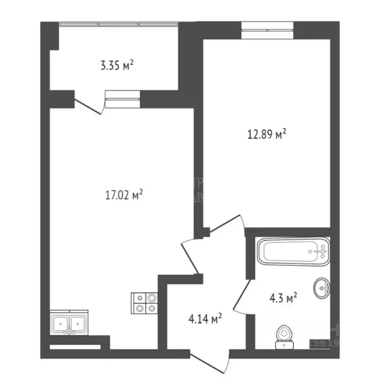 1-к кв. Тюменская область, Тюмень ул. Краснооктябрьская, 14 (42.28 м) - Фото 2