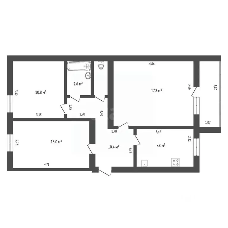 3-к кв. Амурская область, Благовещенск ул. Ленина, 285 (63.0 м) - Фото 2