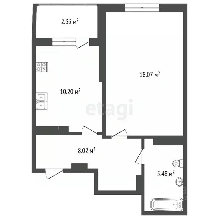 1-к кв. Ханты-Мансийский АО, Сургут тракт Югорский, 4 (40.4 м) - Фото 2