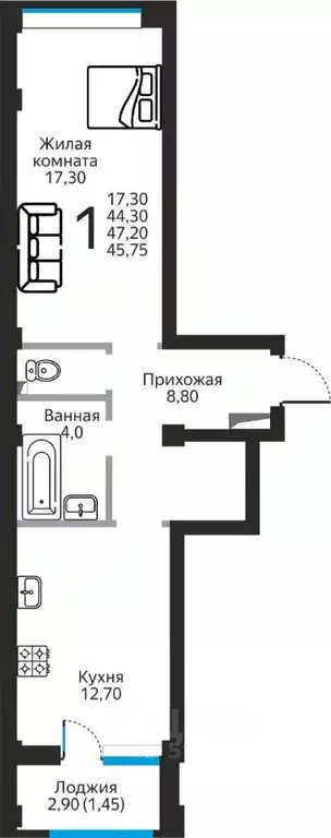 1-к кв. Ставропольский край, Ессентуки Заполотно мкр,  (45.75 м) - Фото 0