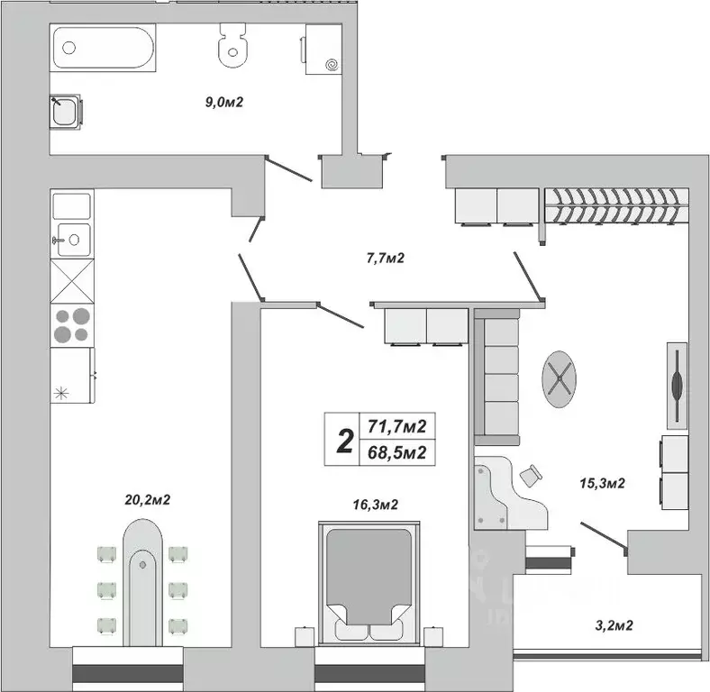 2-к кв. Тамбовская область, Тамбов ул. Чичерина, 7/1к3 (71.7 м) - Фото 0