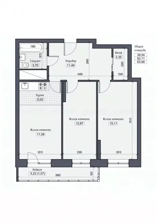 3-к кв. Татарстан, Казань ул. Оренбургский Тракт, 4Б (65.0 м) - Фото 2
