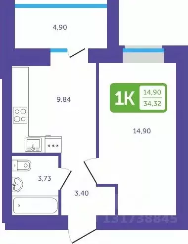 1-к кв. Башкортостан, Белебей 29-й мкр,  (34.32 м) - Фото 1