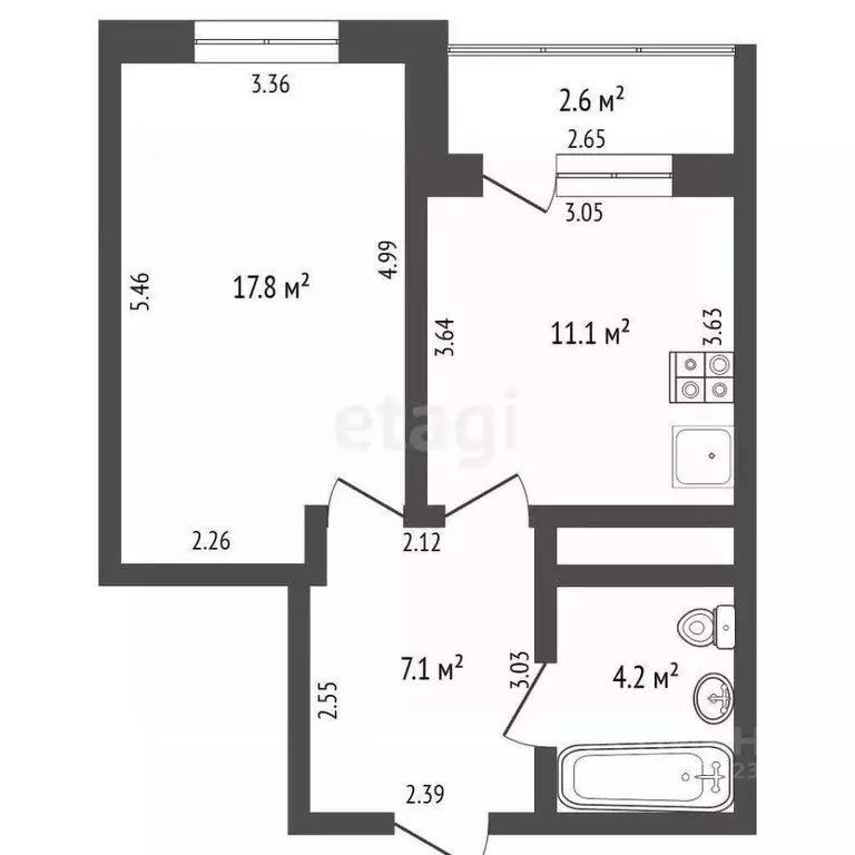 1-к кв. Башкортостан, Стерлитамак просп. Октября, 38 (40.3 м) - Фото 2
