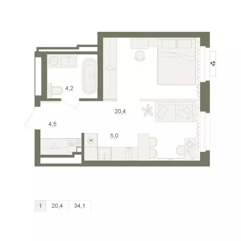 1-к кв. Башкортостан, Уфа Родина Парк жилой комплекс (34.1 м) - Фото 1