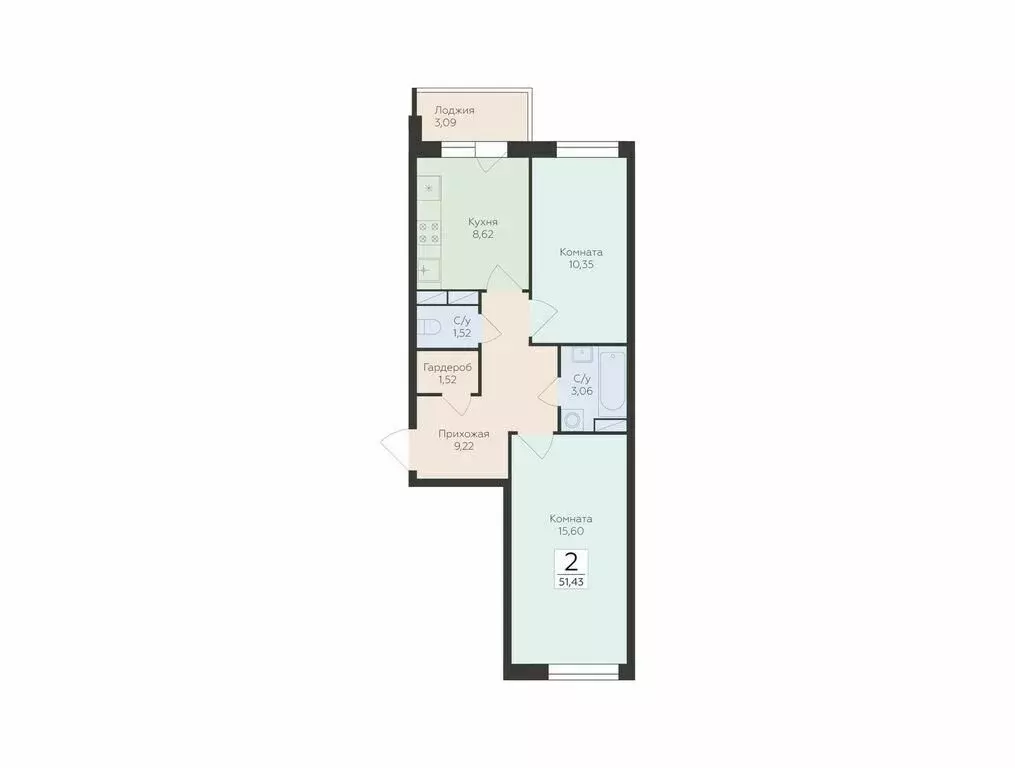 2-комнатная квартира: Воронеж, улица Ломоносова, 114Ю (51.43 м) - Фото 0