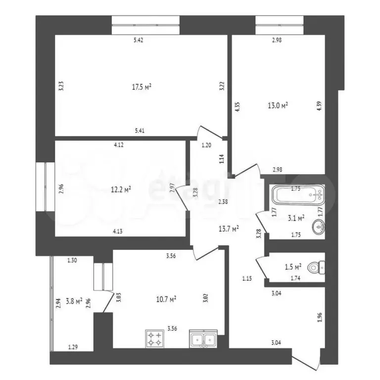 3-к. квартира, 71,7 м, 4/9 эт. - Фото 0