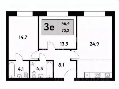 3-к кв. Москва Фестивальная ул., 29 (70.2 м) - Фото 0