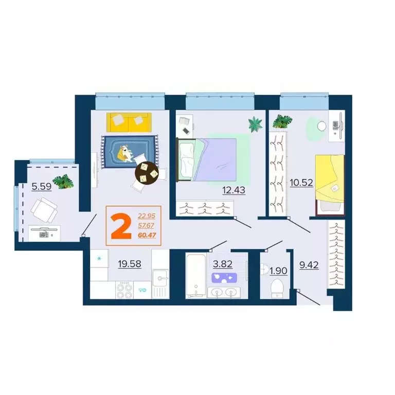 2-к кв. Брянская область, Брянск Московский мкр, Микрорайон Акватория ... - Фото 1