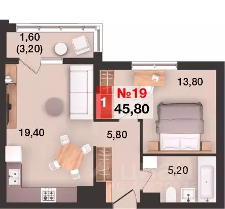 1-к кв. Калининградская область, Калининград Елизаветинская ул., 47А ... - Фото 1