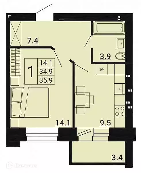 Продаётся 1-к квартира, 35.9 м - Фото 0
