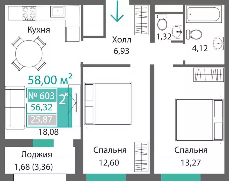 2-к кв. Крым, Симферополь Крымская роза мкр,  (58.0 м) - Фото 0